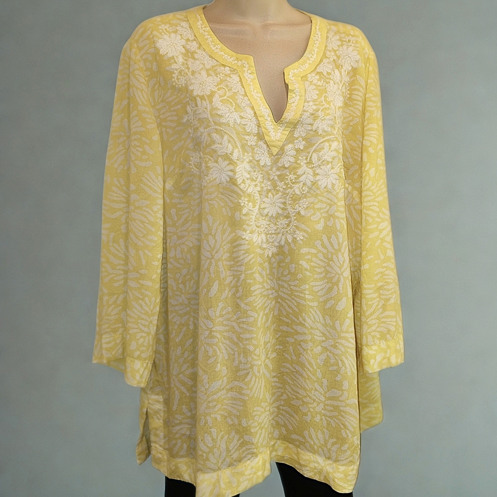 Charter Club Yellow and White Floral Tunic
